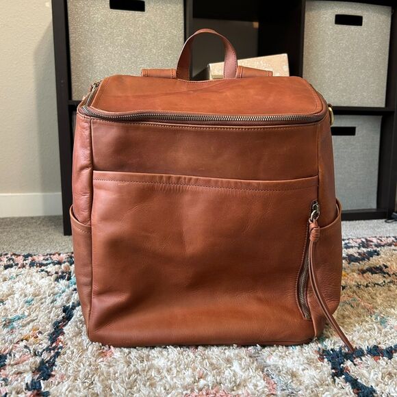 Azaria Handbags - Azaria Luxe La Mère Backpack Grand Brown Leather Baby Diaper Bag